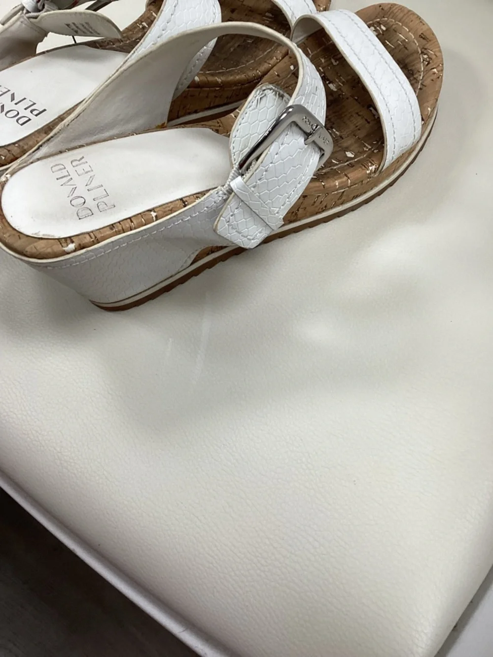 Donald Pliner White Embossed Leather Cork Wedge Sandals Size 8.5